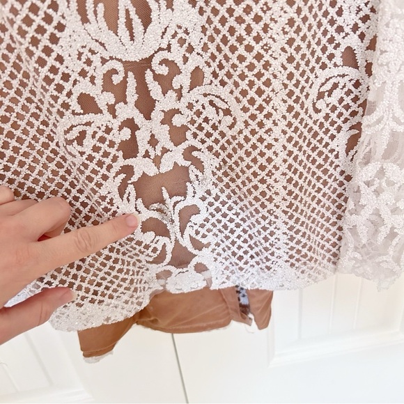 Portia and Scarlett Glitter Lace Mockneck Floor Length Bat Sleeve Evening Dress - Picture 11 of 16